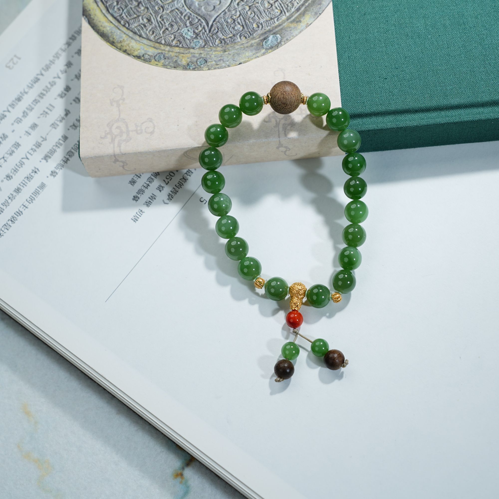 【小池专属】S925和田玉碧玉搭沉香南红于串 8mm HHS0022