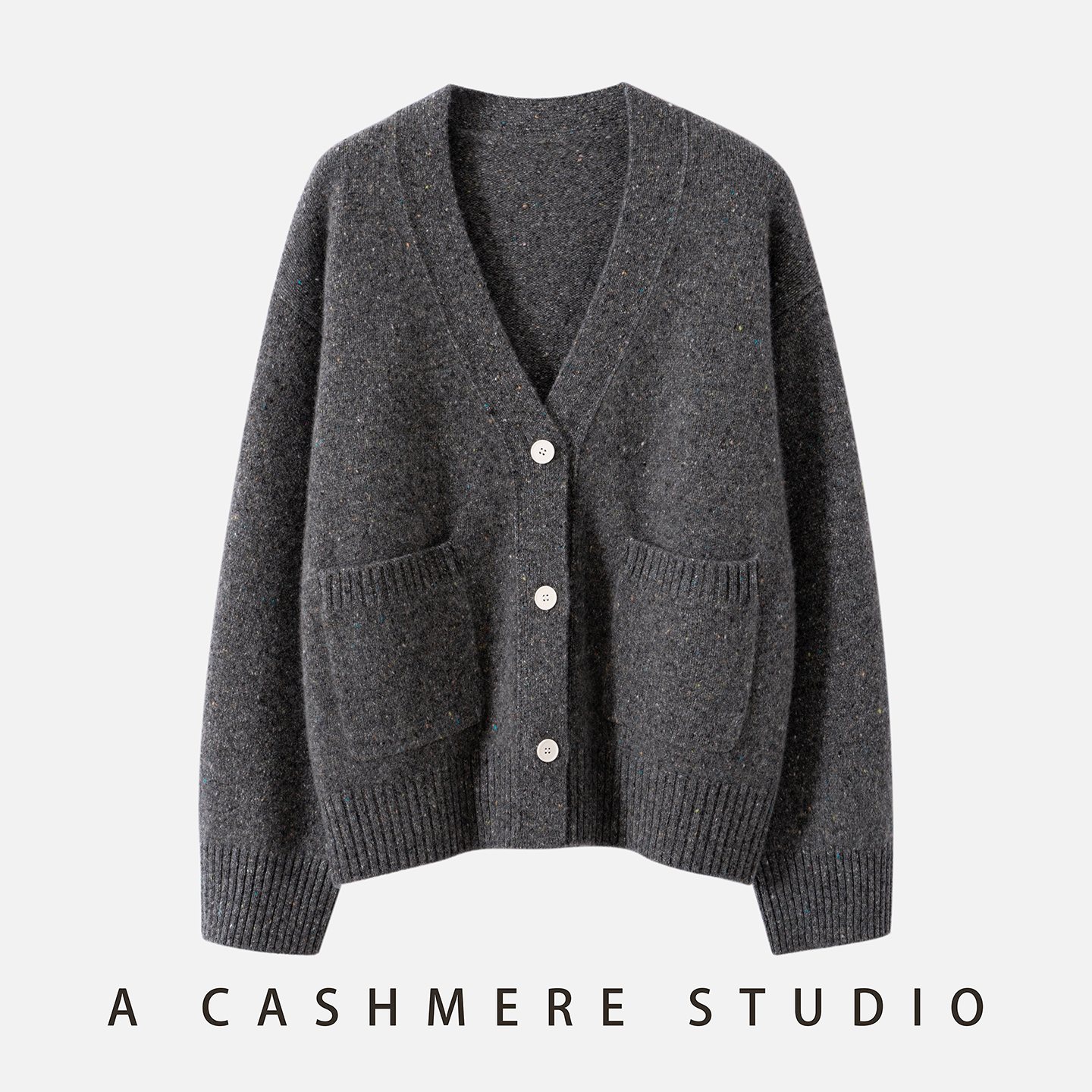 秋冬新品浮霜系列女士100%山羊绒V领开衫外套加厚款宽松休闲轻奢