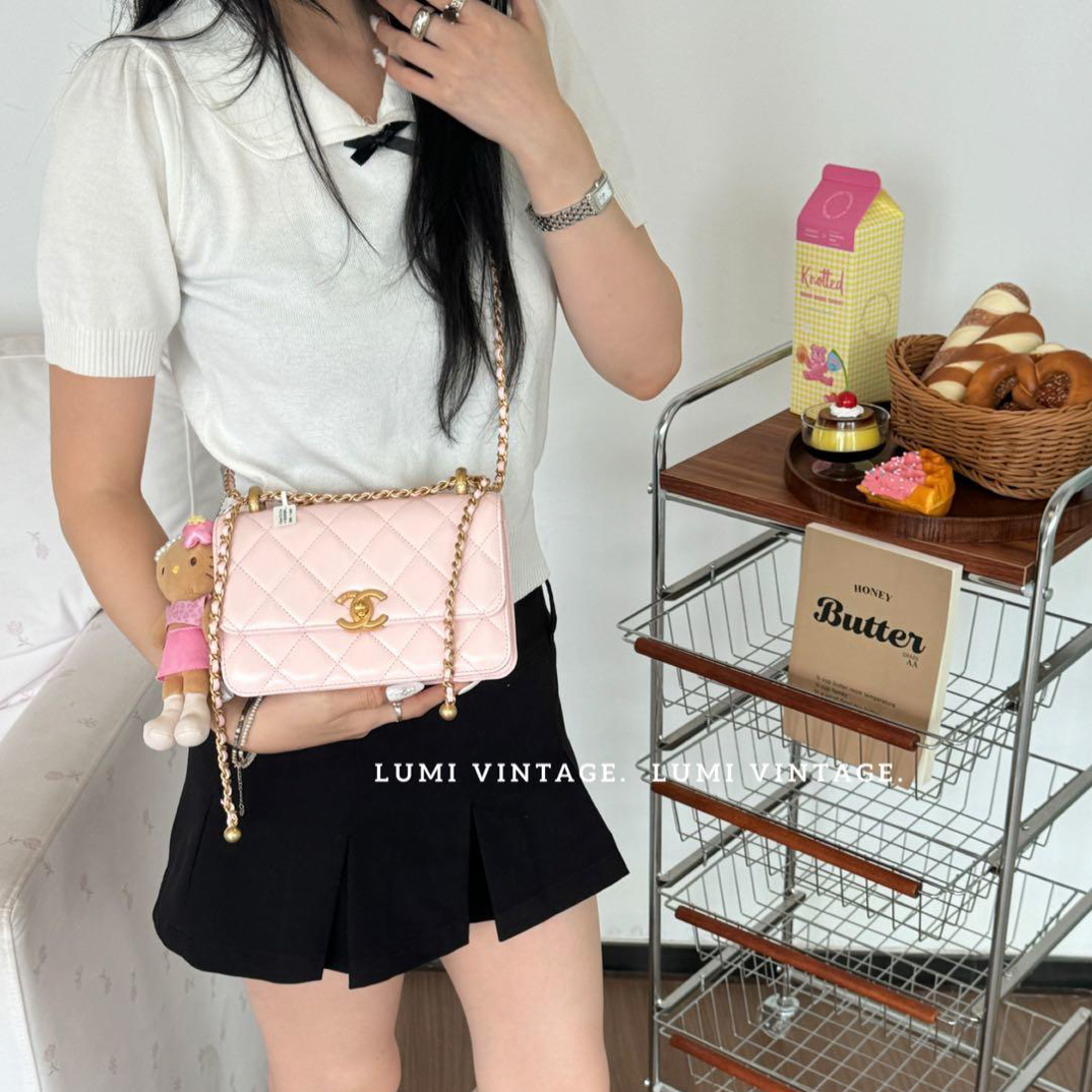 95新 Chanel/香奈儿 25S cf mini 双金珠单肩包 74246210
