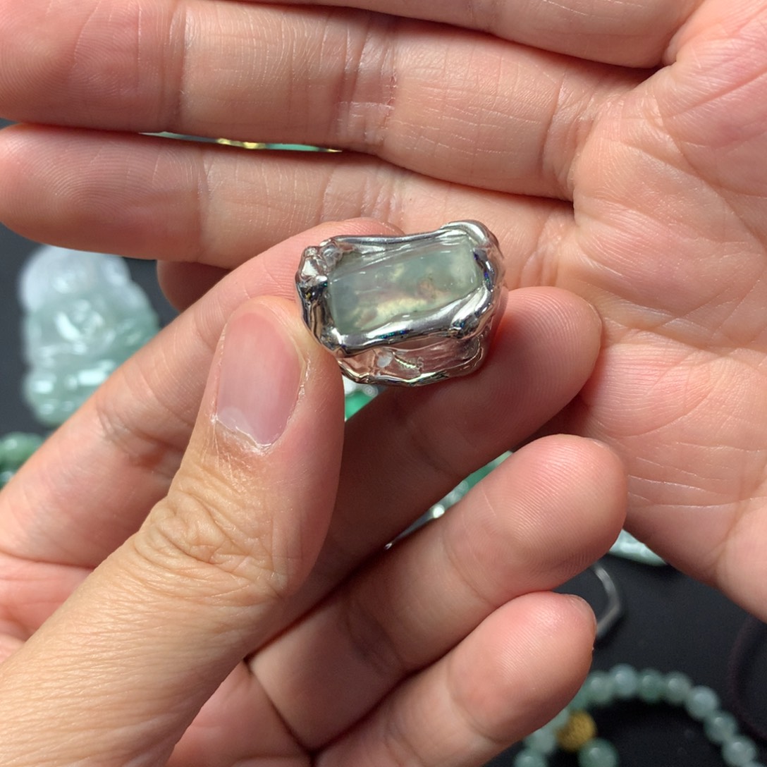 翡翠戒指银S925镶嵌小戒指