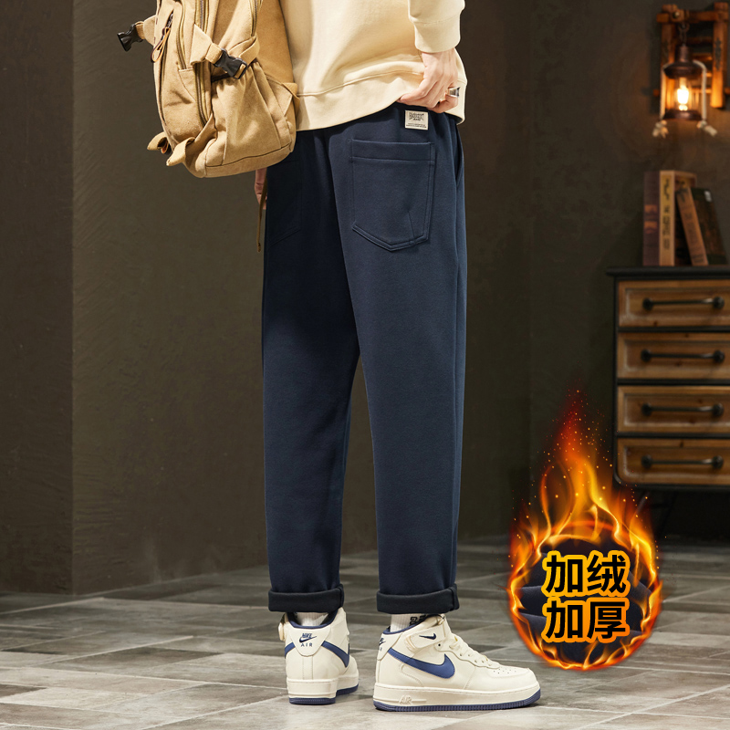 秋冬休闲裤男加绒加厚宽松直筒裤男士秋冬季2025新款潮流百搭弹力