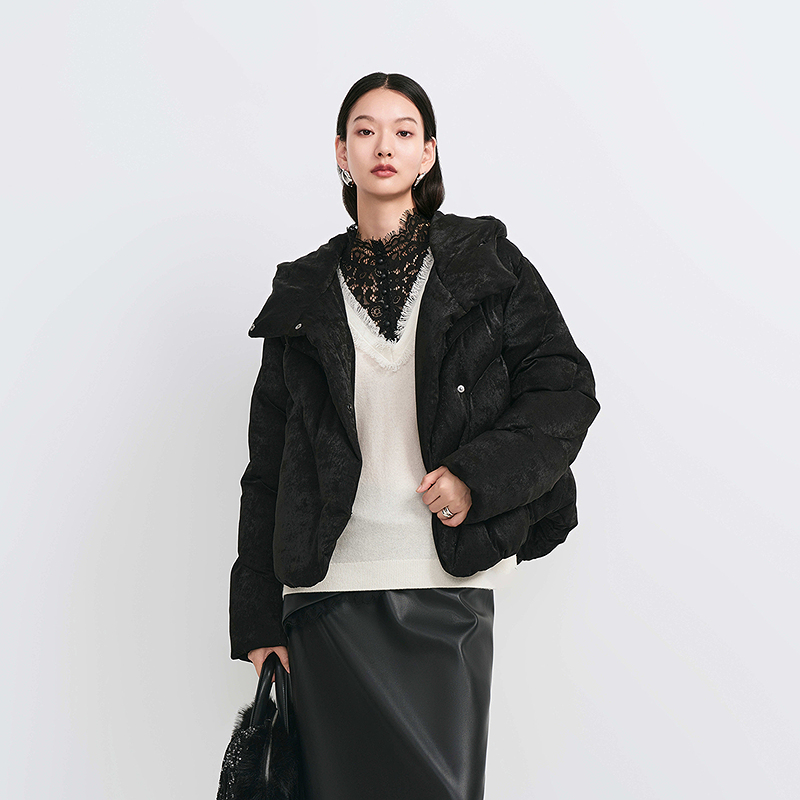 【商场同款】HPLY荷比俪冬金属感缎光连帽立领羽绒服HYE43560336