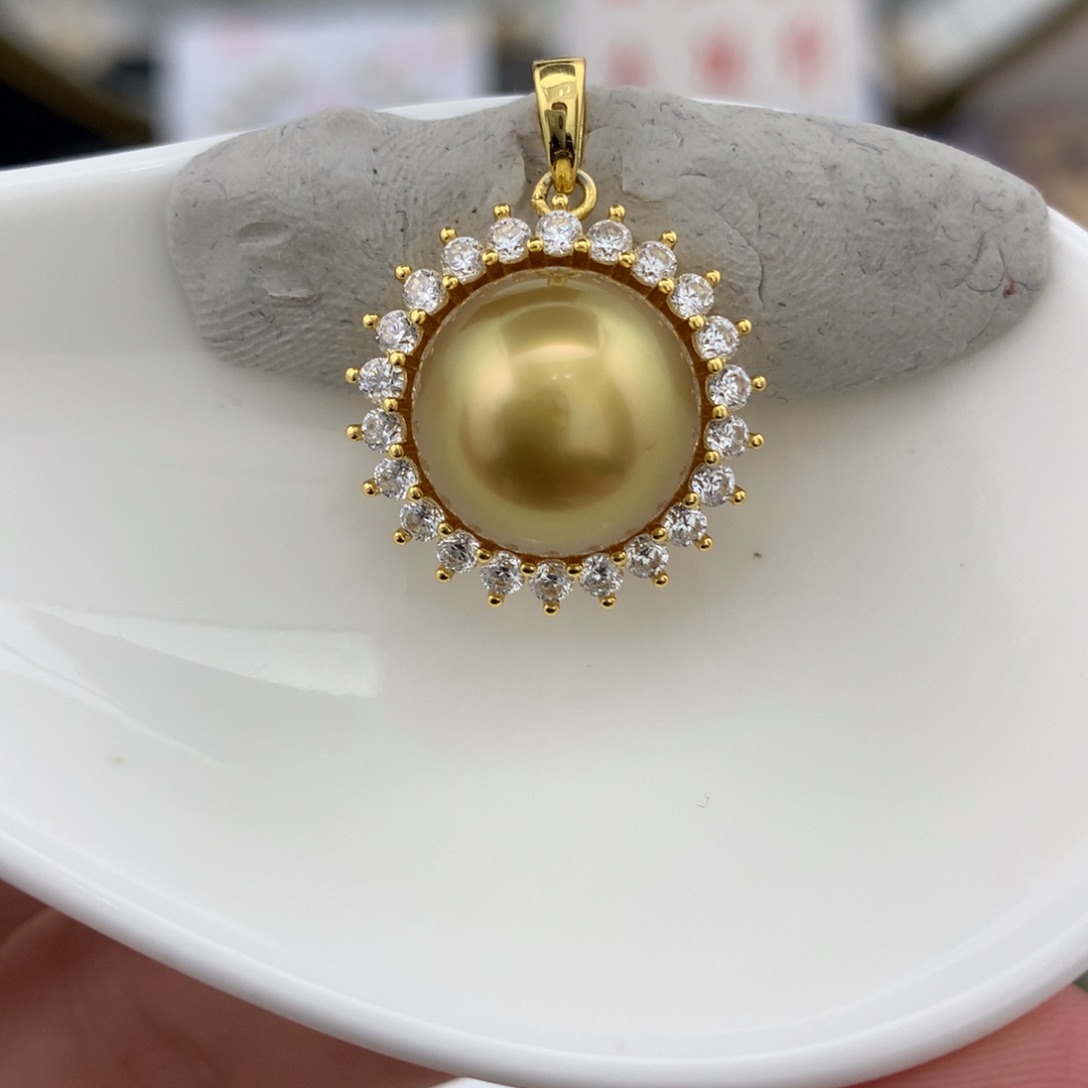 未镶嵌裸珠海水珍珠12.1mm浓金成品吊坠特价不退换