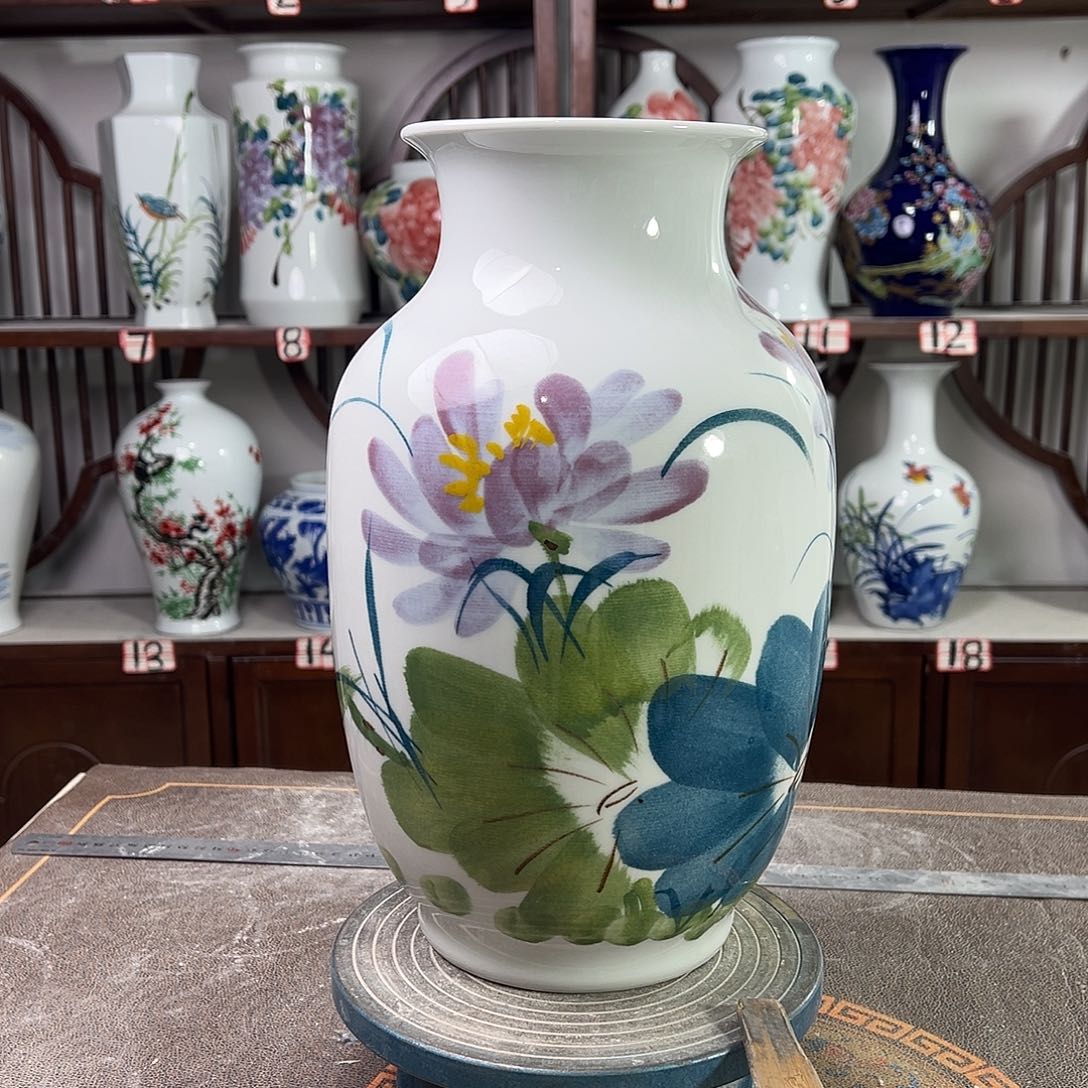 摆件陶景德镇陶瓷大冬紫荷