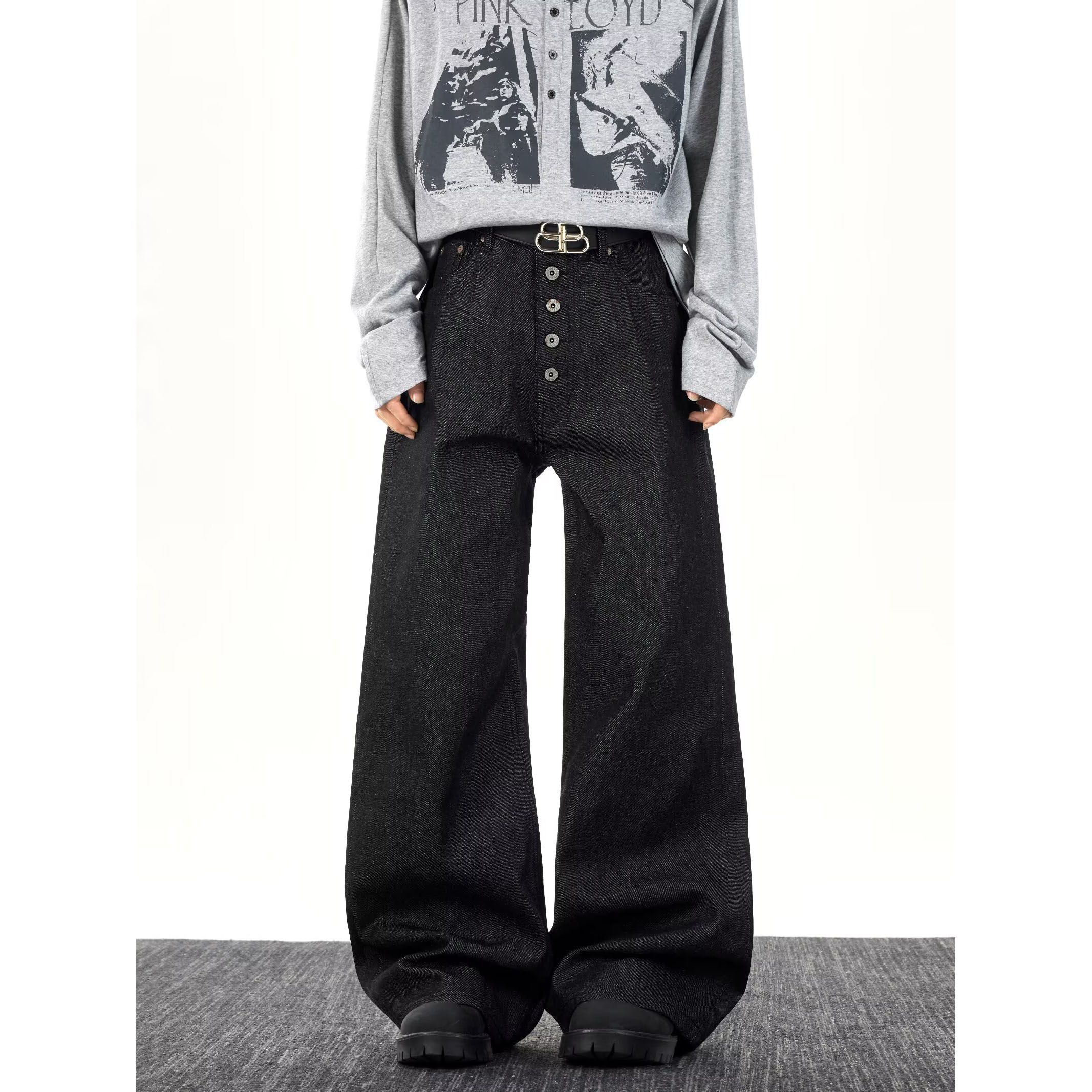 美式高街复古2025宽松直筒cleanfit牛仔裤男女街头阔腿拖地长裤潮