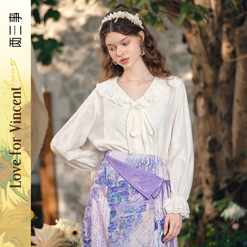 【黄蓉专属】两三事梵高文艺春日序言 蕾丝拼接荷叶边S25CLS342
