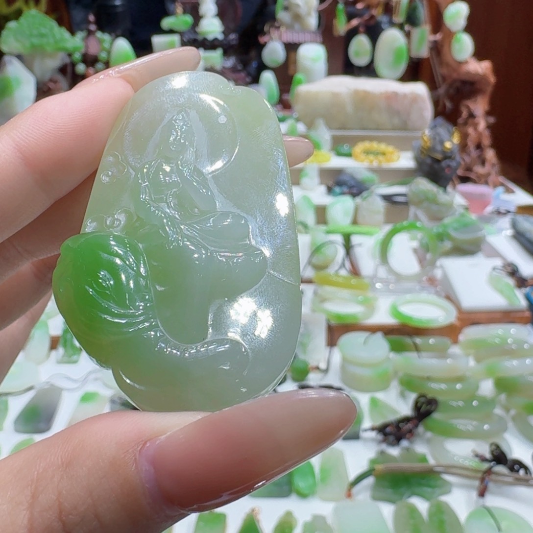 和田玉翠青普贤未镶嵌