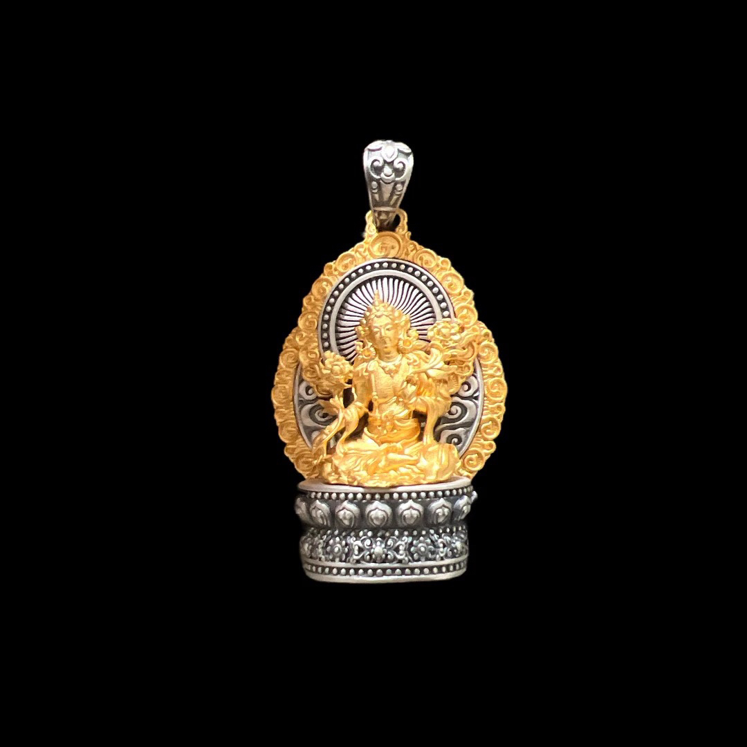 吊坠925银 V3477银吊坠（绿度母）孤品