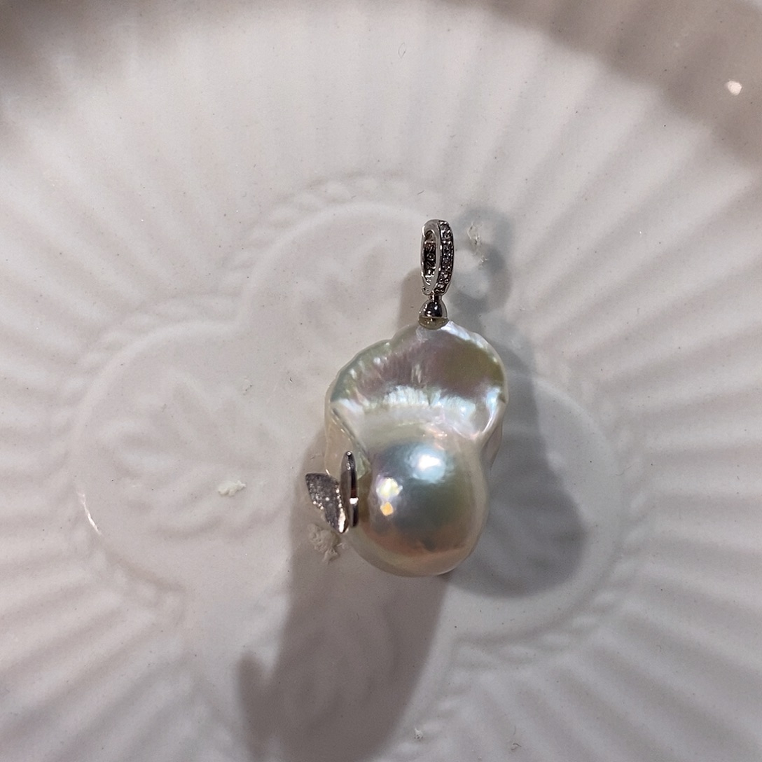 淡水珍珠银S925镶嵌耳饰吊坠