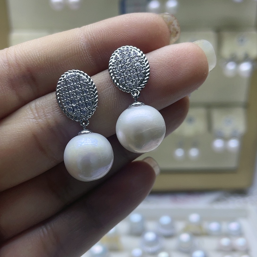 淡水珍珠耳饰银S925镶嵌