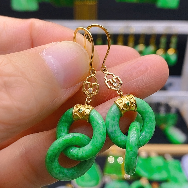 翡翠耳饰18K金镶嵌耳坠