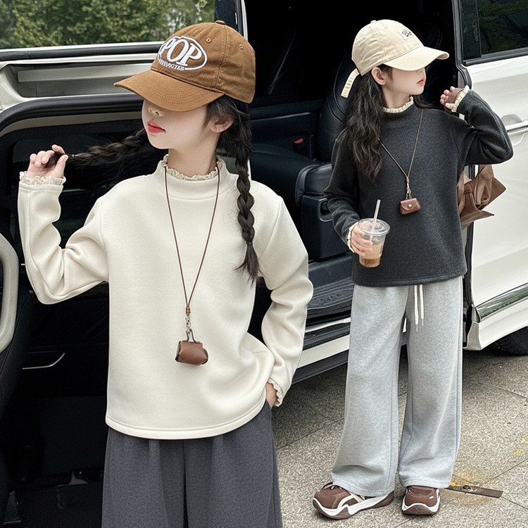 女童T恤冬装大童韩系穿搭衣服儿童自发热保暖上衣女孩德绒打底衫