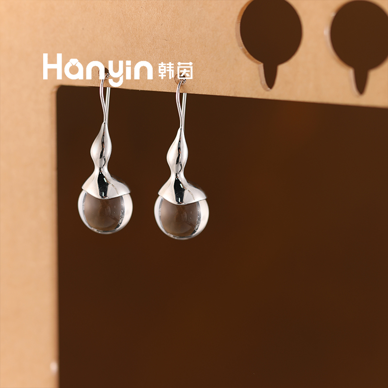 铜合金仿水晶耳饰 高定13mm通透气质葫芦耳挂2025新款耳环AAA