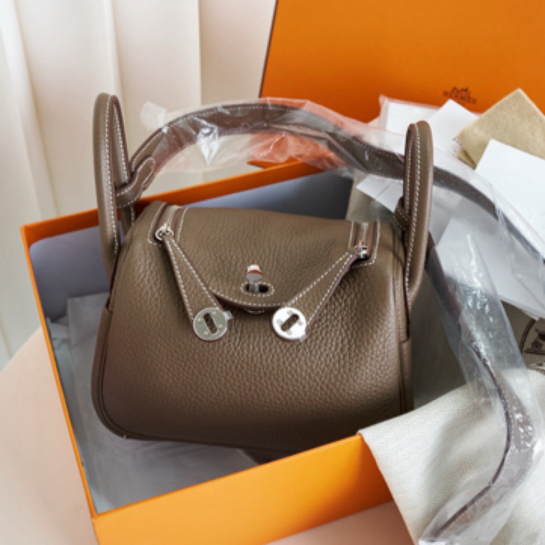 99新 Hermes/爱马仕 mini lindy二代大象灰银扣w 刻BJM2-7390 拆
