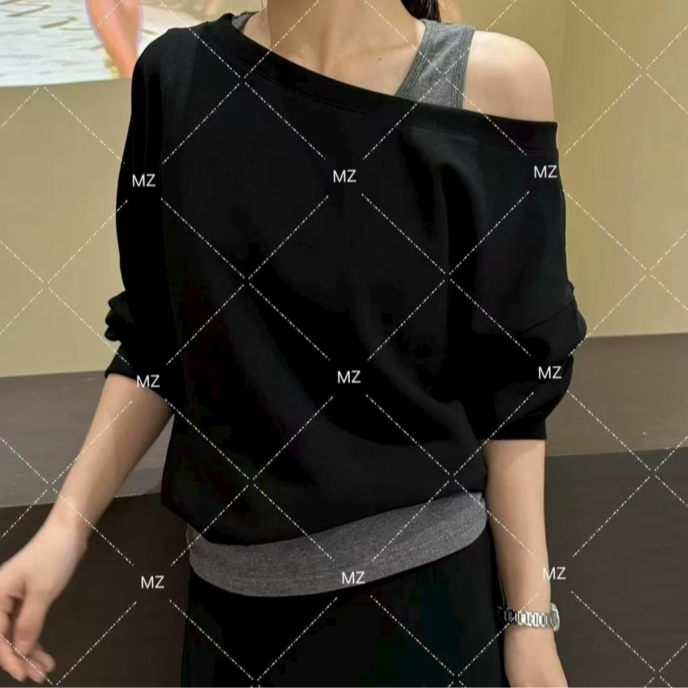 秋季新款气质显瘦百搭小众设计感背心上衣假两件一整套穿搭套装