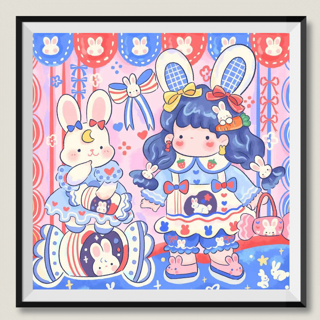 【新疆长绒棉布】新款大白兔奶糖女孩十字绣套件60×60大格四股53色