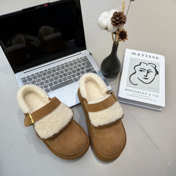 2025冬季新款舒适保暖勃肯拖鞋女复古厚底磨砂绒面毛毛口棉拖