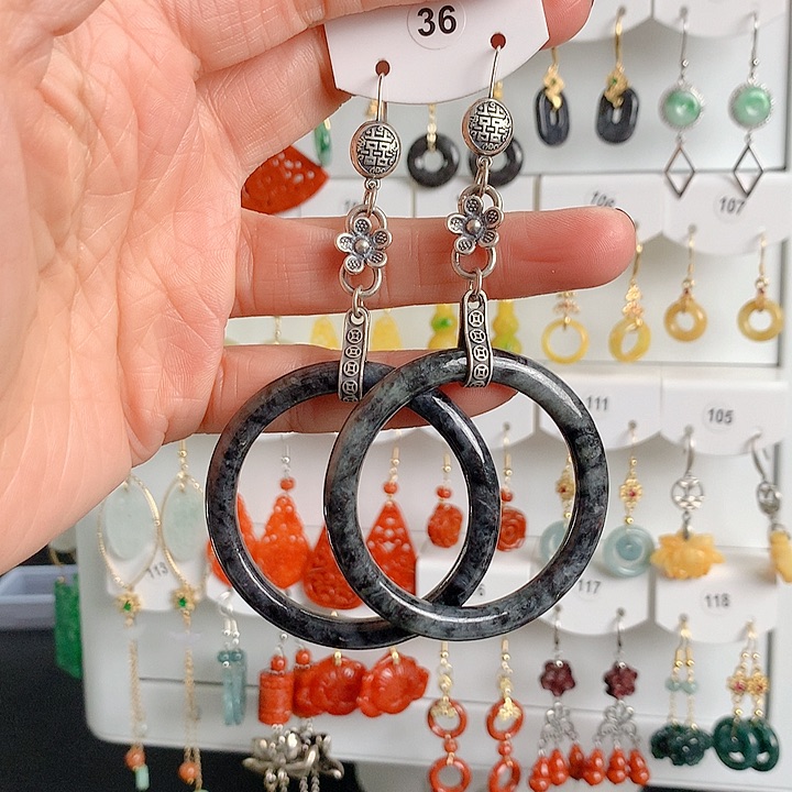 翡翠耳饰银S925镶嵌翡翠