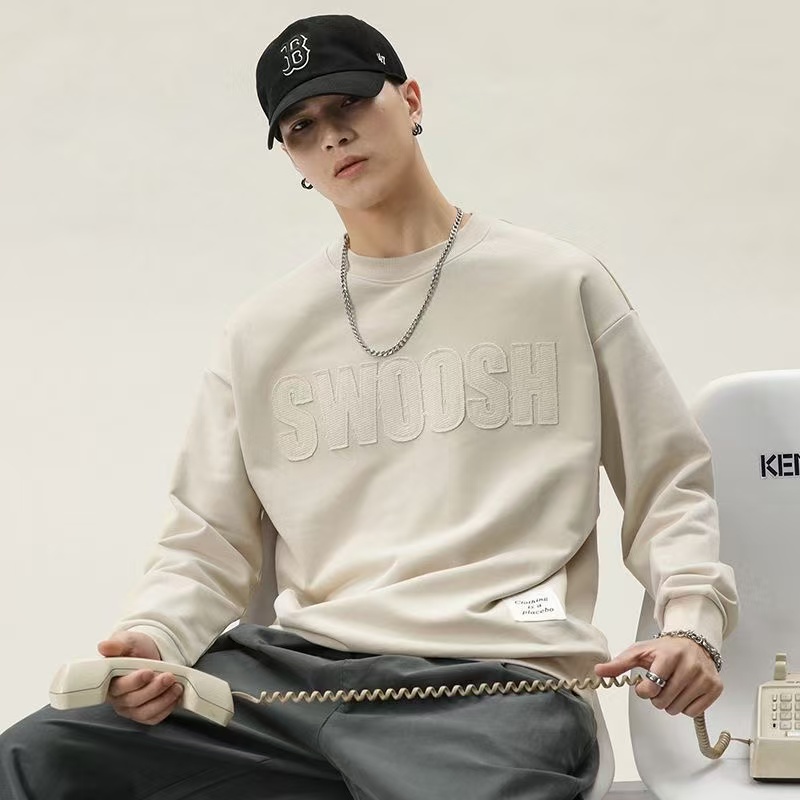 B80男女同款秋冬季时尚圆领贴布绣加厚款纯色卫衣