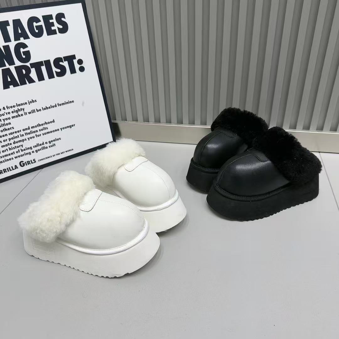 真皮羊毛口厚底雪地靴包头拖鞋外穿新款百搭增高休闲半拖899-6