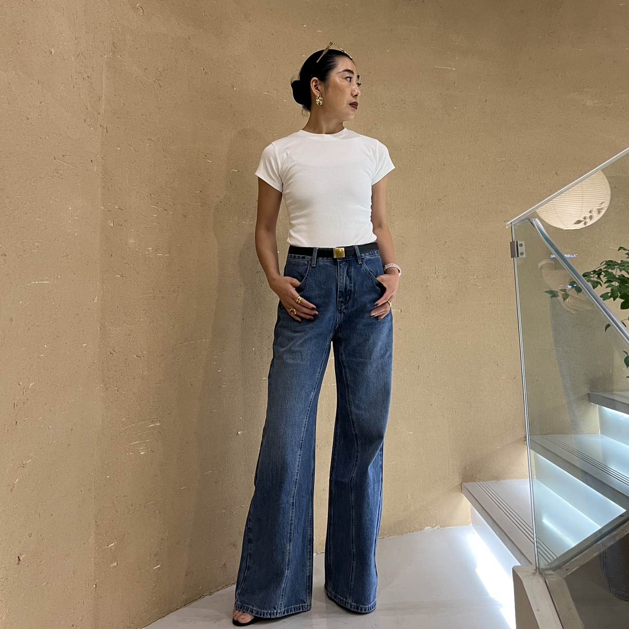 美式复古阔腿牛仔裤女高腰显瘦宽松不贴腿直筒拖地裤