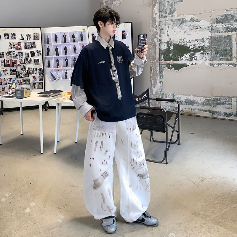 男士秋季宽松阔腿百搭牛仔长裤2025新品纯棉高档潮牌牛仔裤L9036