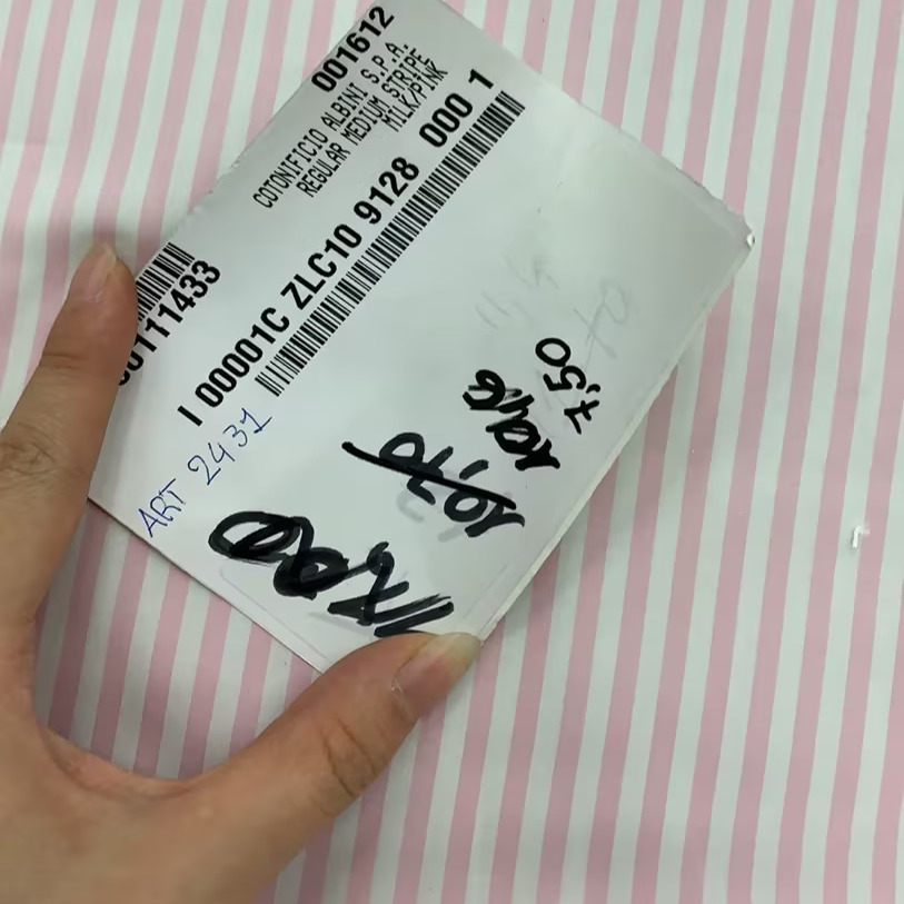 G&CC 棉质面料粉白色细条纹衬衫服装布料 幅宽150CM 意大利进口