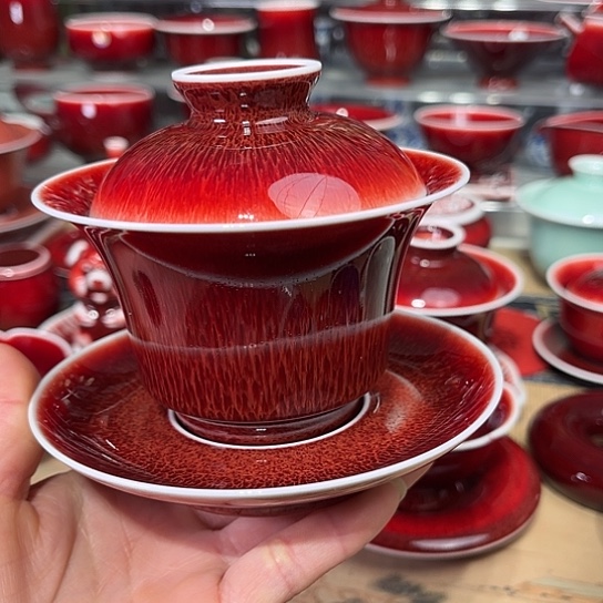 景德镇陶瓷红马坊盖碗