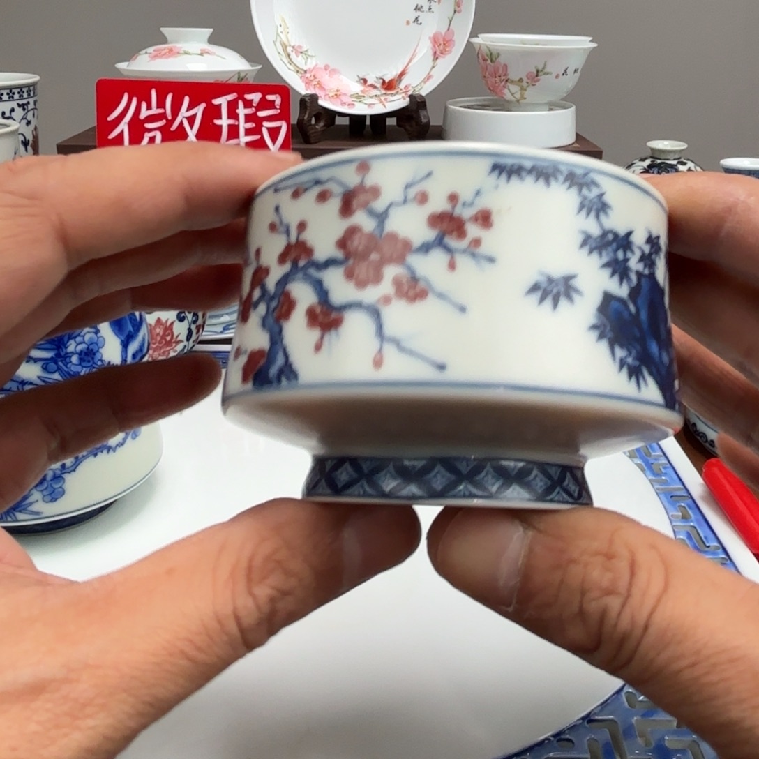 陶摆件微瑕岁寒三友杯子景德镇发货