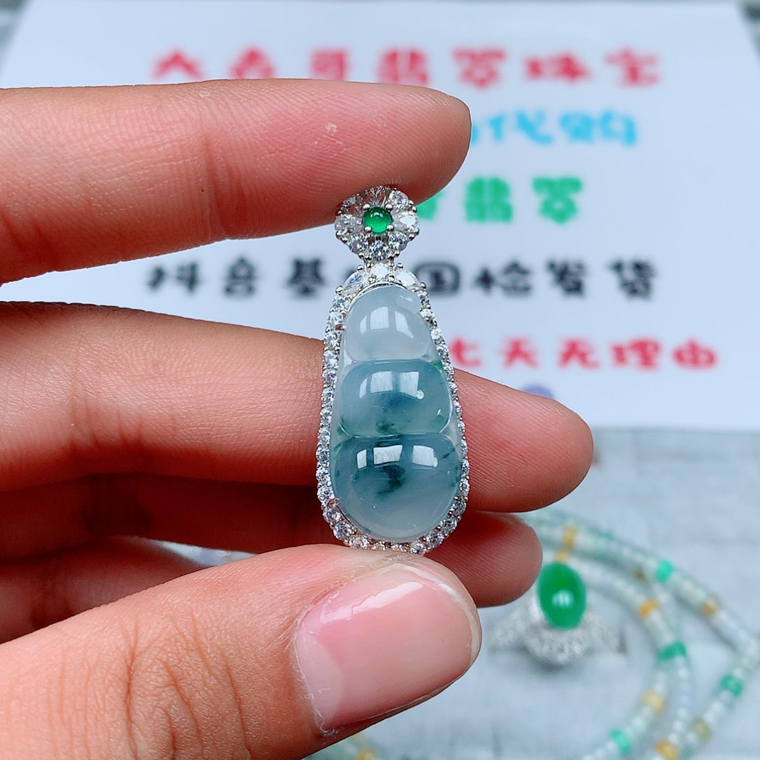 翡翠银S925镶嵌吊坠(赠链)106号
