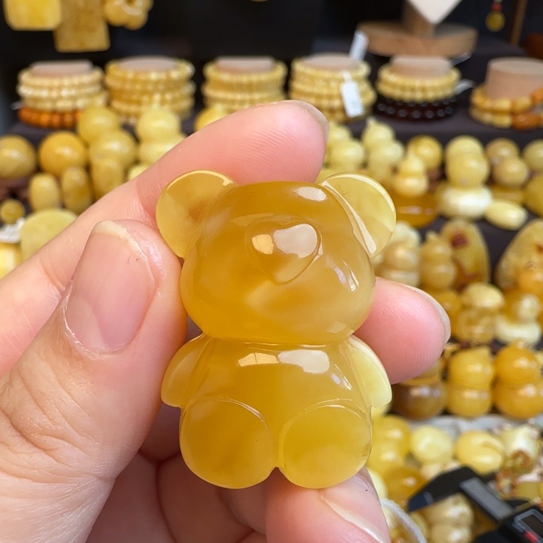 琥珀未镶嵌吊坠(赠链)天然俄料蜜蜡小熊吊坠