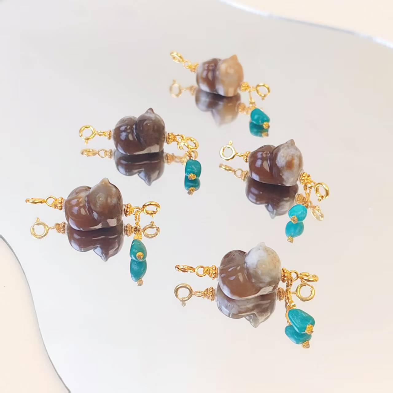 【三花猫】糖玉趴趴猫双扣头吊坠（多样性发其一）