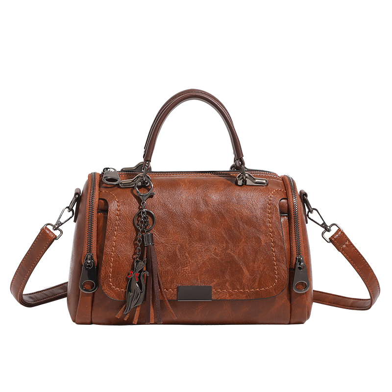 复古真皮斜挎包棕色朋克风单根百搭休闲斜挎包单肩包手提包