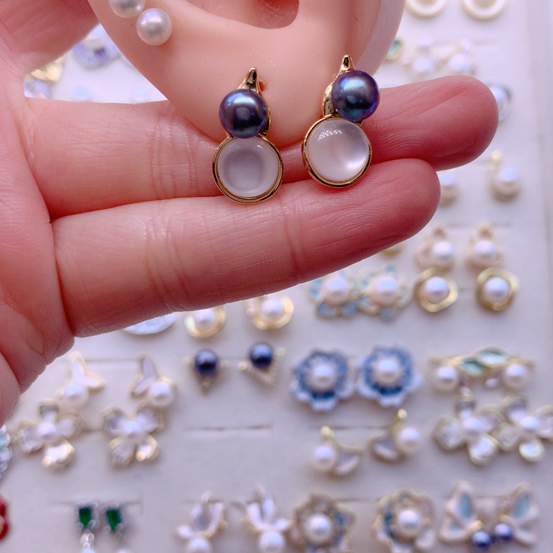 合金淡水珍珠耳饰