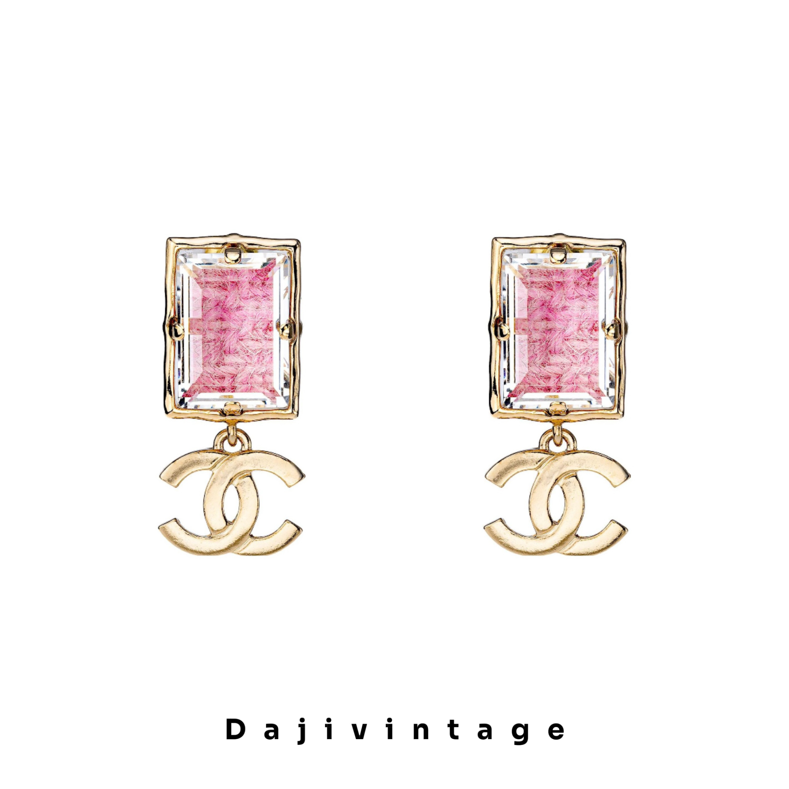 95新 Chanel/香奈儿 大吉中古/Chanel香奈儿粉毛呢方糖耳钉