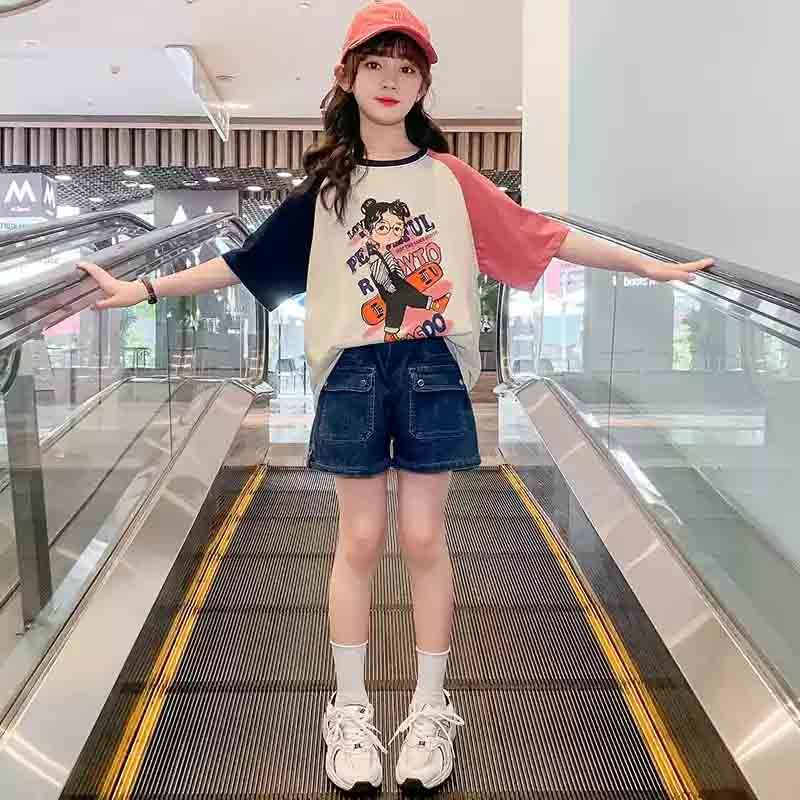 女童短袖t恤纯棉夏装2025俏皮女孩夏季中大童半袖上衣