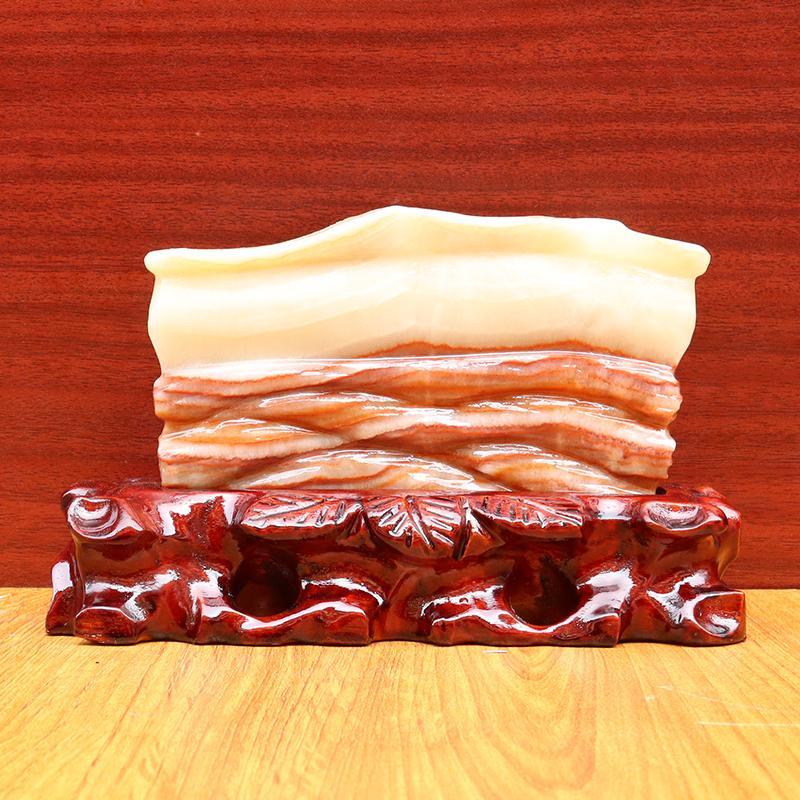 奇石摆件天然石材猪肉石五花肉装饰工艺品礼物礼品19*12*3cm1217g