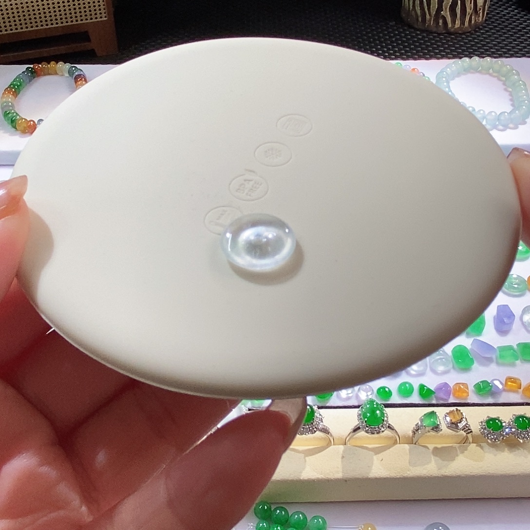 翡翠裸石白冰平安扣