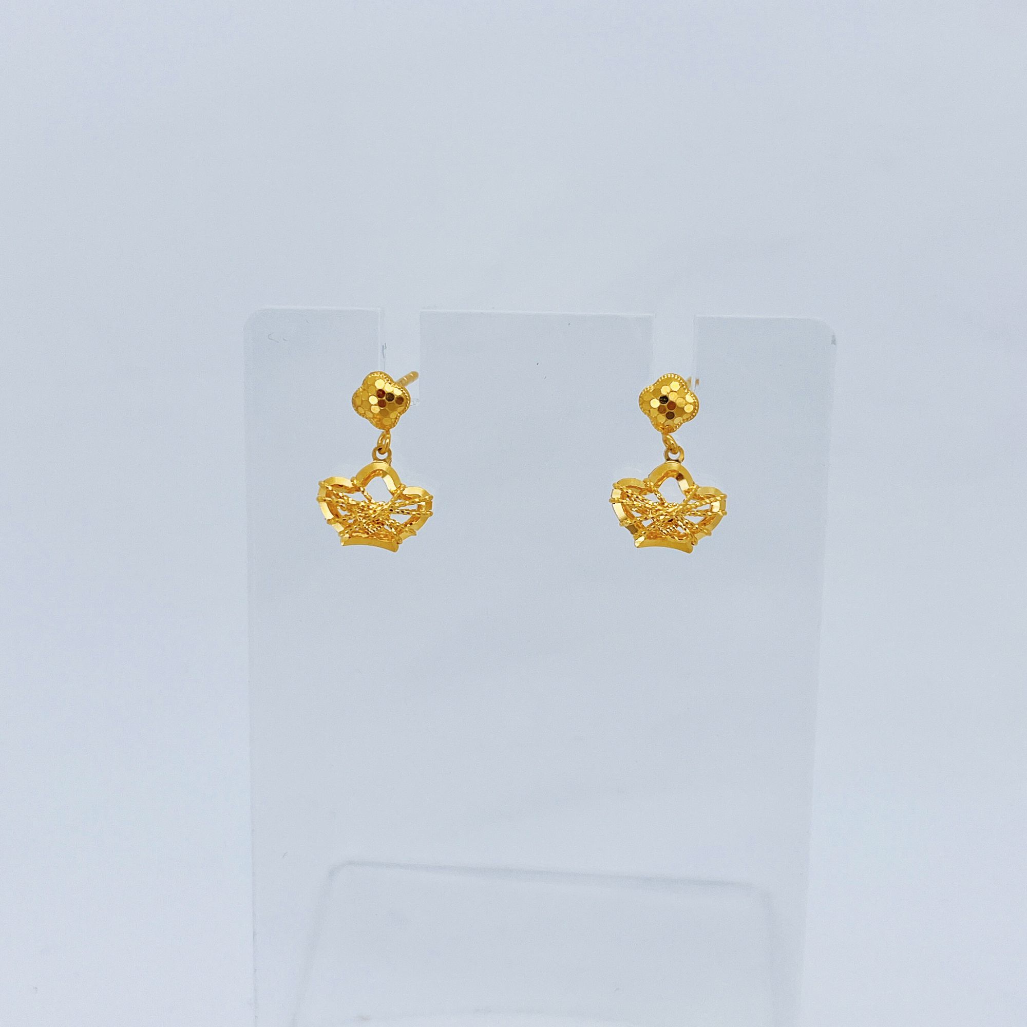 足金999黄金拉丝皇冠金耳钉2.3-