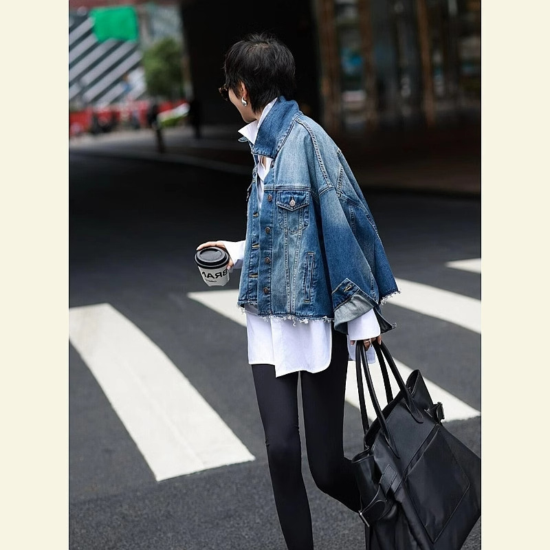 清仓秒杀~欧货港风工装休闲牛仔外套女春小个子减龄短款夹克上衣