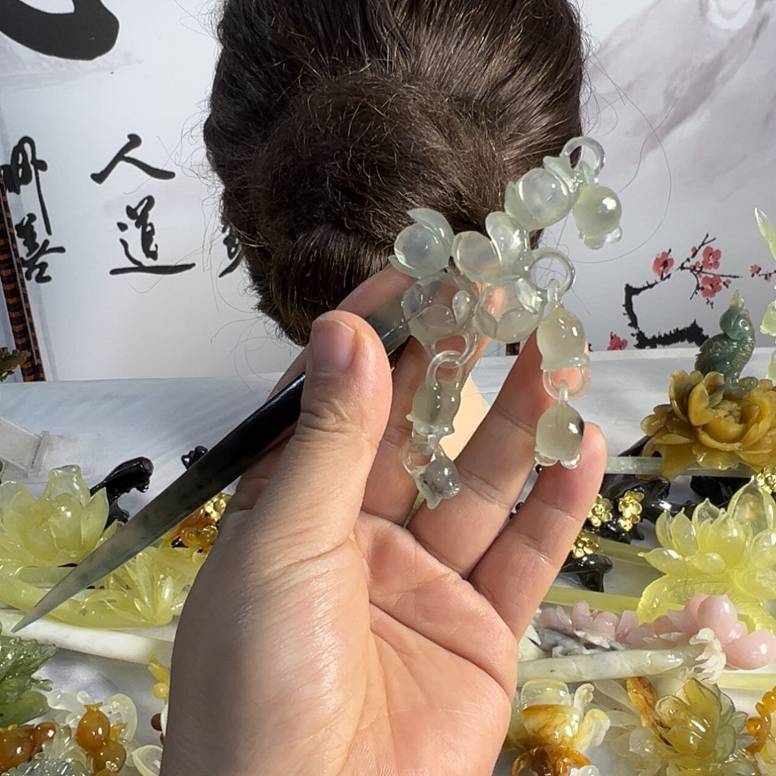 定制蛇纹石玉毛货发饰