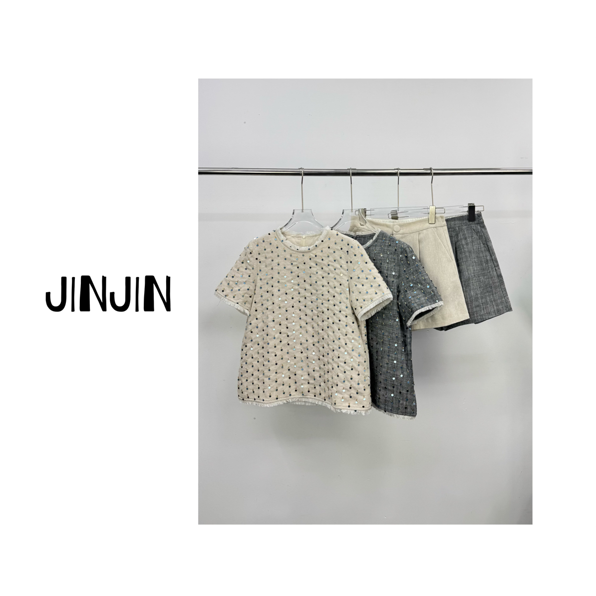 【JINJIN】2025秋冬新款小众设计款套装上衣+短裤（0008)NO退NO换