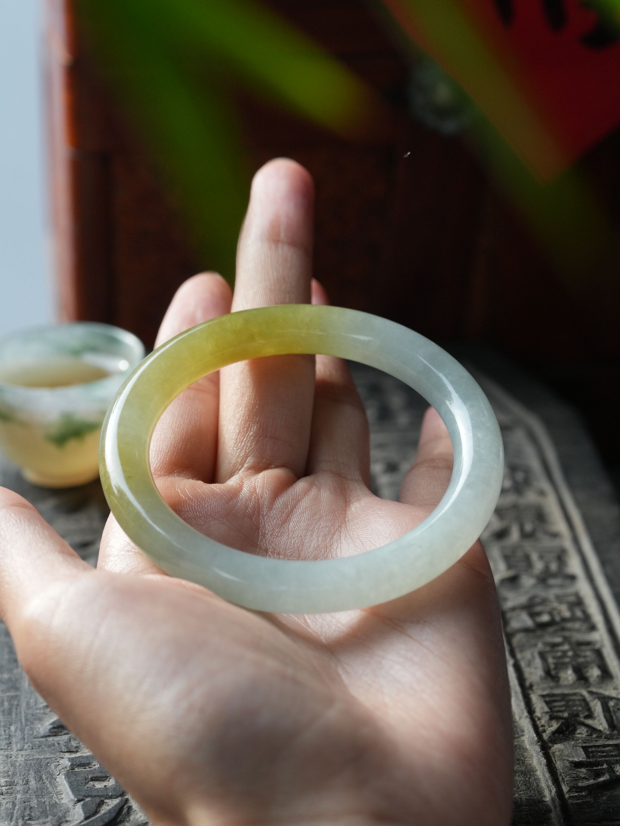 【黄潆】冰糯黄翡手镯经典圆条手镯 圈口伍叁 J