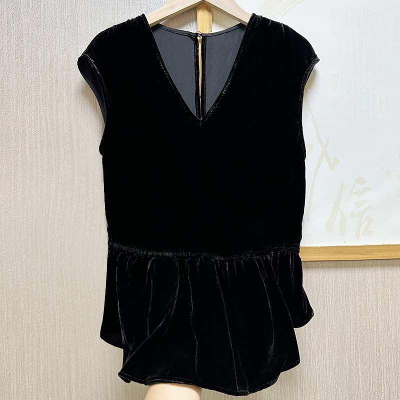 100桑蚕丝丝绒背心女法式无袖休闲气质收腰显瘦真丝上衣