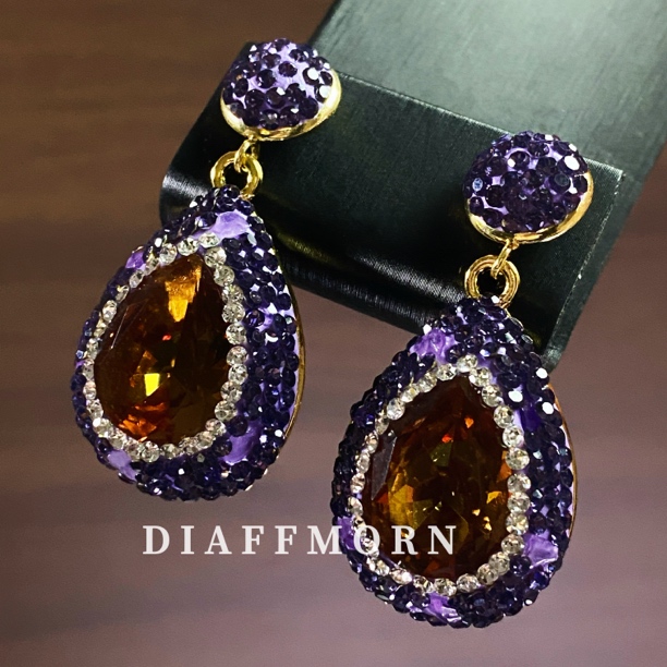 铜合金仿水晶耳饰 YM《紫气东来》 重工镶嵌时尚优雅耳环项链