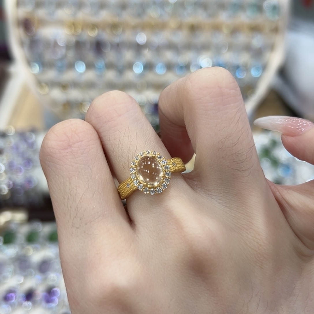 ༺***༻银S925镶嵌黄晶戒指