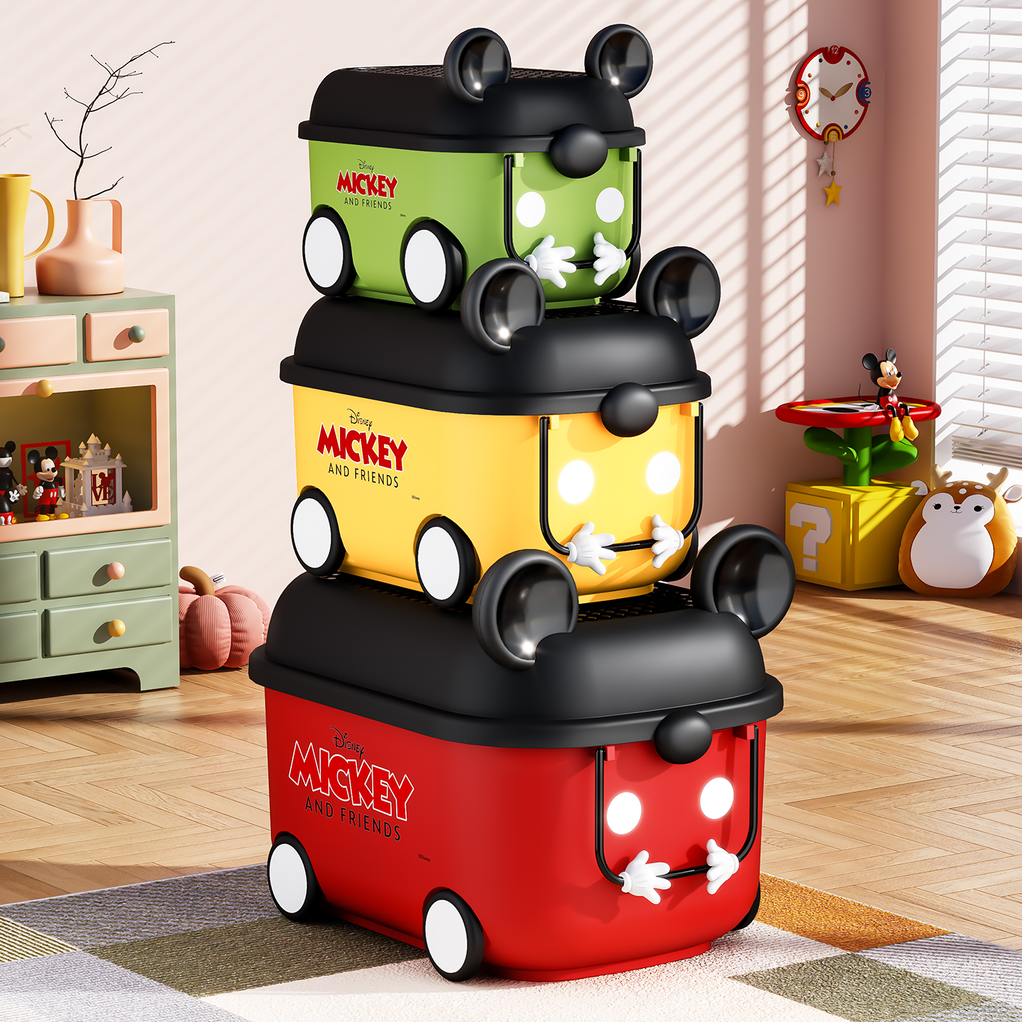 迪士尼玩具收纳箱儿童储物箱大容量宝宝衣服零食书本整理箱储物筐