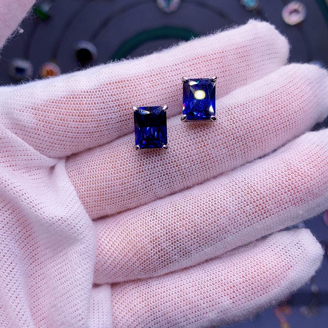 蓝宝石耳饰银S925镶嵌