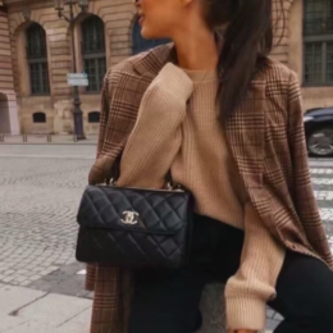 99新 Chanel/香奈儿 trendycc小号 手柄链条包 黑金羊8620