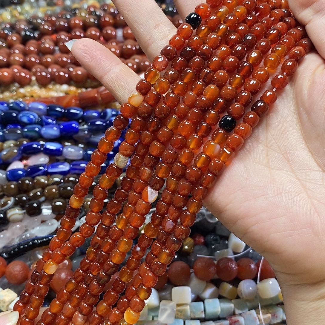 玛瑙/玉髓未镶嵌珠宝半成品红玛瑙老型一条卡6mm